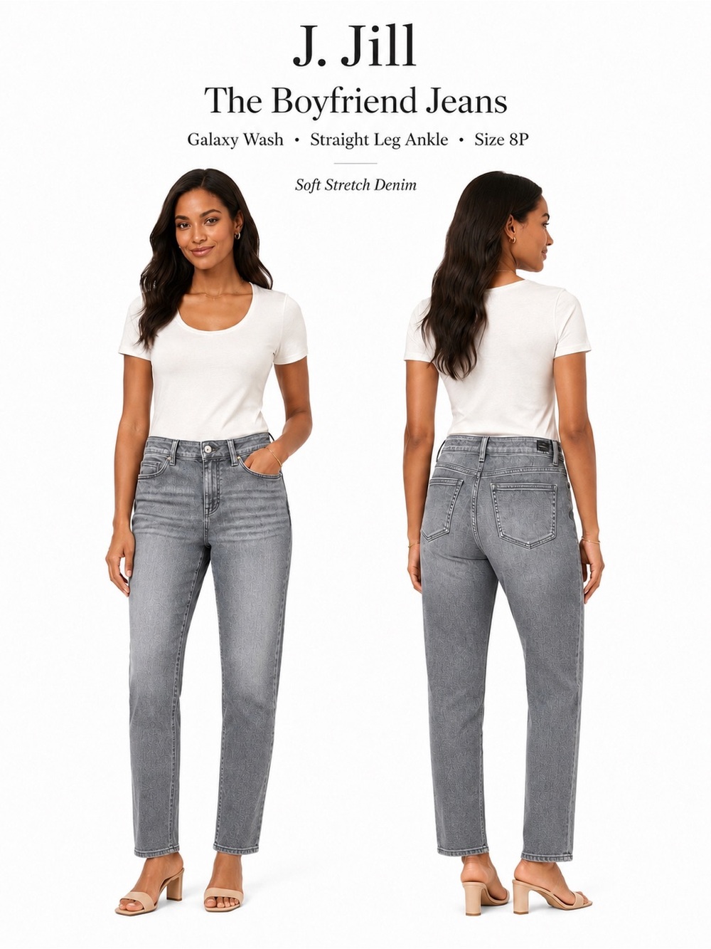 J. Jill Boyfriend Jeans Galaxy Wash Gray Size 8P Petite Stretch Denim